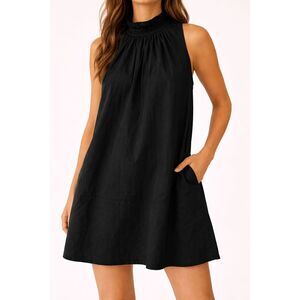 Banana Republic Smock Neck Swing Dress Black 100% Cotton Sleeveless XS